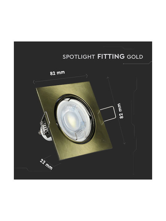 V-TAC Square Metallic Frame for Spot GU10 Moving Gold 8.2x8.2cm. 1pcs