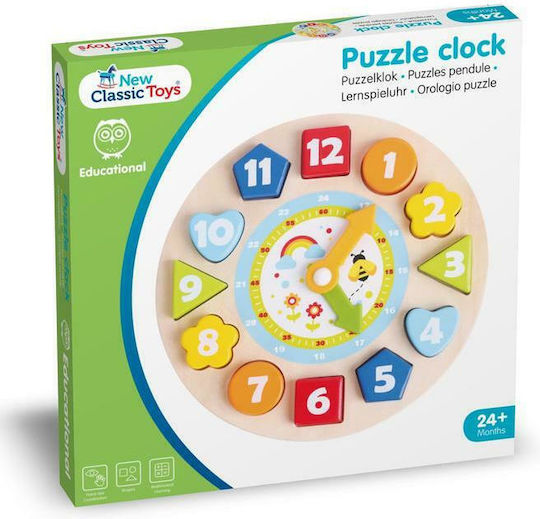 New Classic Toys Formensortierspiel Uhr mit Formen aus Holz für 24++ Monate