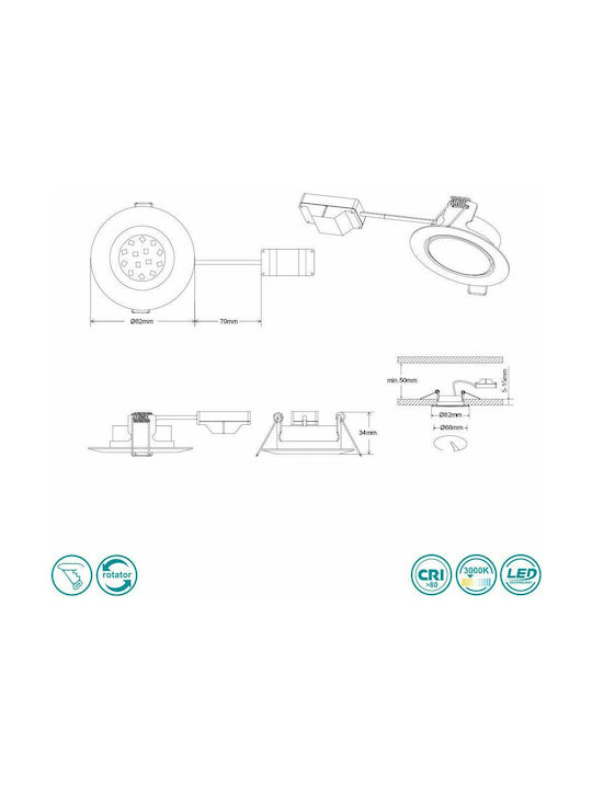 Trio Lighting Rila Round Metallic Recessed Spot with Integrated LED and Warm White Light White 1pcs