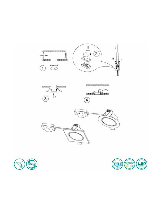 Trio Lighting Rila Round Metallic Recessed Spot with Integrated LED and Warm White Light White 1pcs