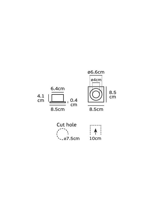 VK Lighting VK/03208/W Square Metallic Recessed Spot with Integrated LED White