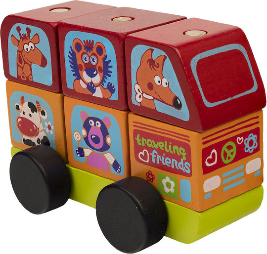 Cubika Παιχνίδι Στοίβαξης Bus Funny Animals από Ξύλο για 12+ Μηνών