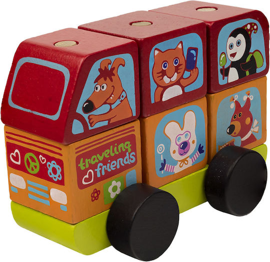 Cubika Παιχνίδι Στοίβαξης Bus Funny Animals από Ξύλο για 12+ Μηνών