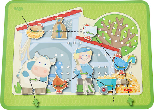 Haba Lacing Toy Image Composition Game With Cord - The Farm made of Wood for 36++ Months