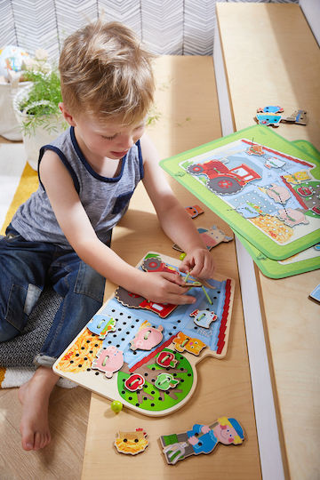 Haba Lacing Toy Image Composition Game With Cord - The Farm made of Wood for 36++ Months