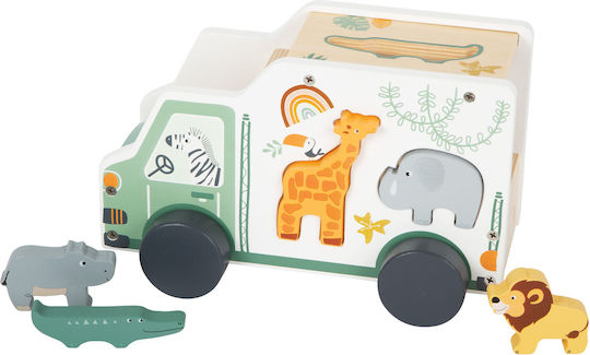 Small Foot Shape Sorting Toy Car with Safari Animal Shapes made of Wood for 12++ Months