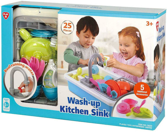 Playgo Sink With Faucet & Kitchenware for 3+ Years 20pcs