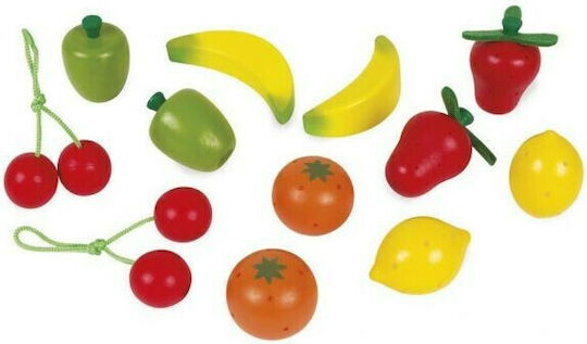 Janod Wooden Fruit Basket with 12 Fruits from Wood for 3+ Years 12pcs