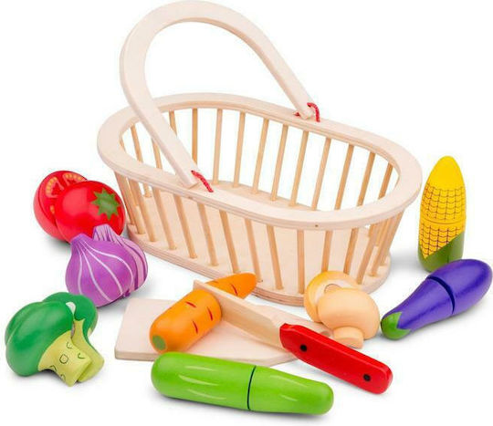 New Classic Toys Vegetable Set with Wooden Basket for 12+ Years