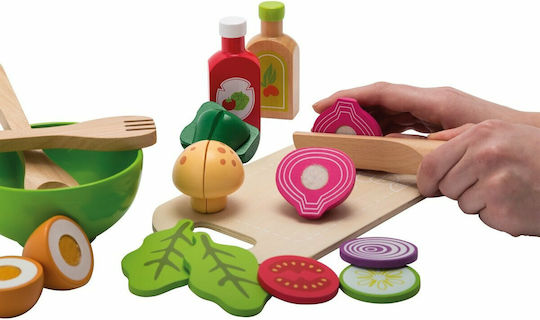 Joueco Salad Set in Wooden Tray from Wood for 3+ Years 29 Pieces
