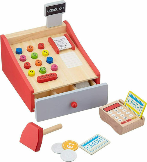 Joueco Wooden Toy Cash Register from Wood for 3+ Years 33pcs