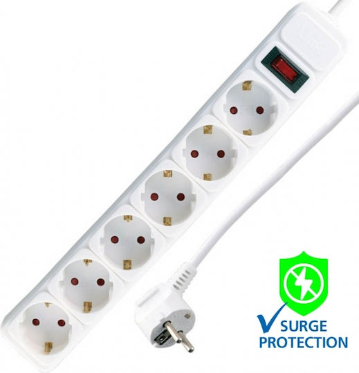 Lime Power Strip with Surge Protection 6 Positions with Switch and Cable 1.5m