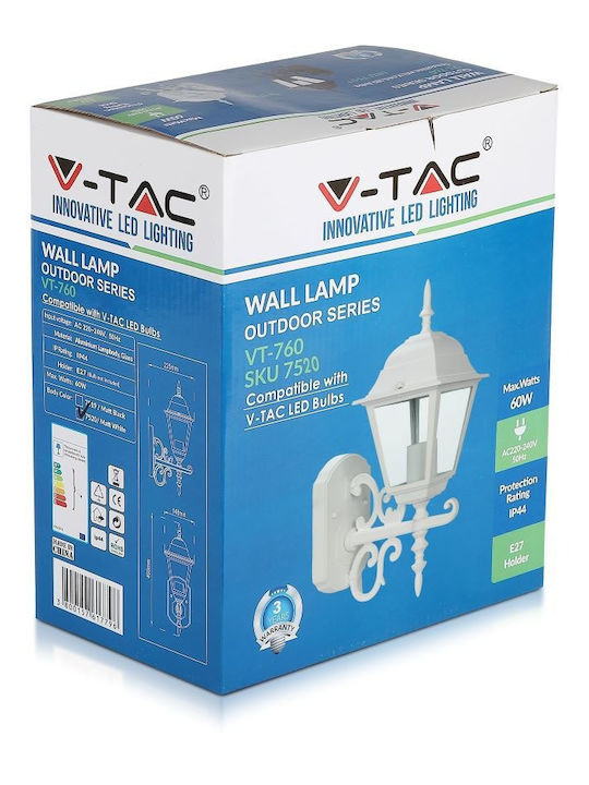 V-TAC Felinar de Perete pentru Exterior IP44 E27 Alb