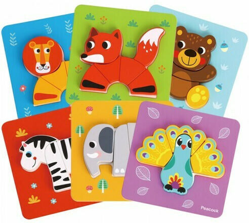 Ξύλινο Παιδικό Puzzle Mini Animals για 1+ Ετών 34pcs Tooky Toys