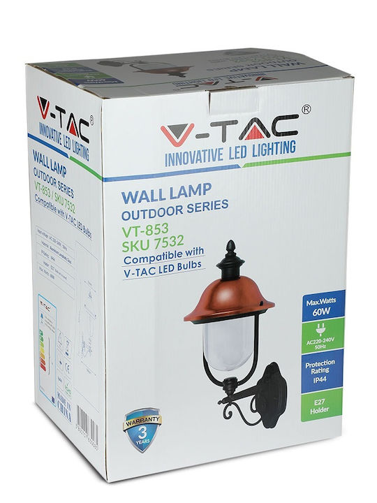 V-TAC Wandmontierte Außen-Laterne E27 IP44