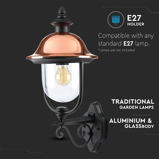 V-TAC Iluminat Exterior Montat Pe Perete Lampion E27 IP44 29x25x52.5cm