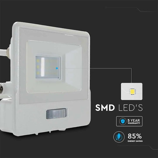 V-TAC Στεγανός Προβολέας LED 10W Φυσικό Λευκό 4000K με Αισθητήρα Κίνησης IP65