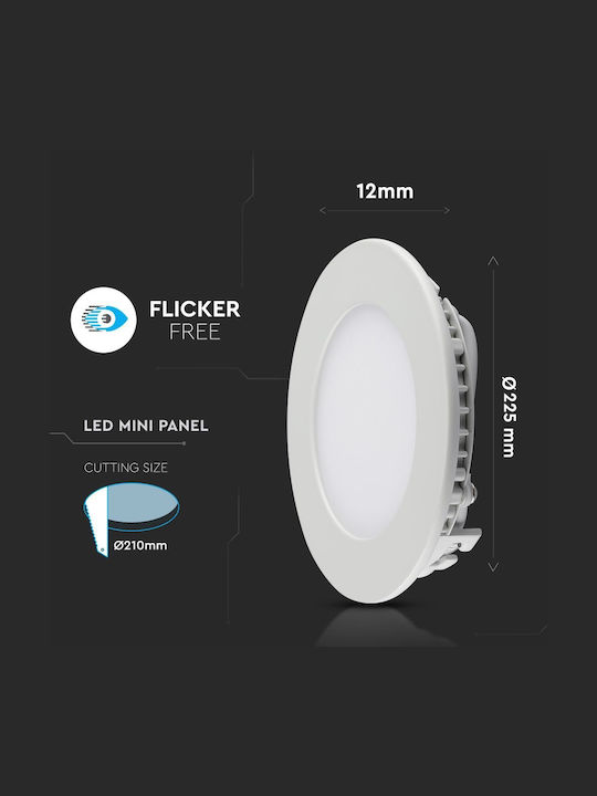 V-TAC Στρογγυλό Χωνευτό LED Panel 18W με Θερμό Λευκό Φως 3000K 22.5εκ.