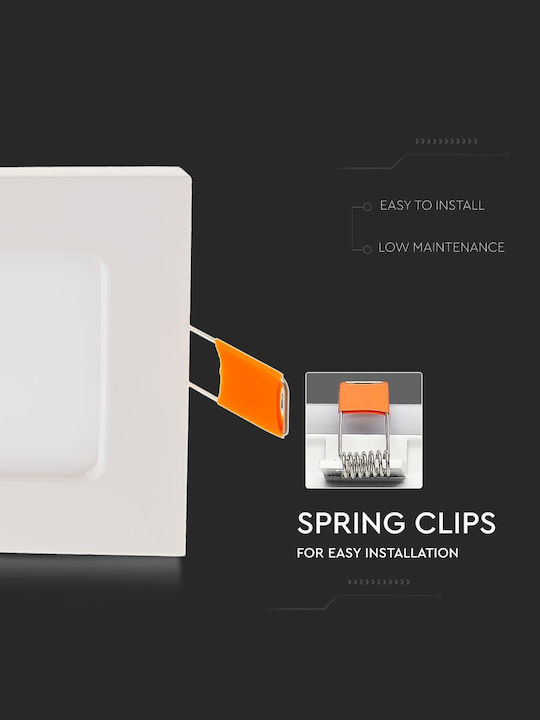 V-TAC Τετράγωνο Χωνευτό LED Panel 18W με Φυσικό Λευκό Φως 4000K 22.5x22.5εκ.