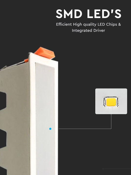 V-TAC Παραλληλόγραμμο Χωνευτό LED Panel 10W με Θερμό Λευκό Φως 3000K 16x4.5εκ.