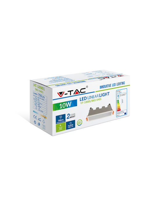 V-TAC Παραλληλόγραμμο Χωνευτό LED Panel 10W με Θερμό Λευκό Φως 3000K 16x4.5εκ.