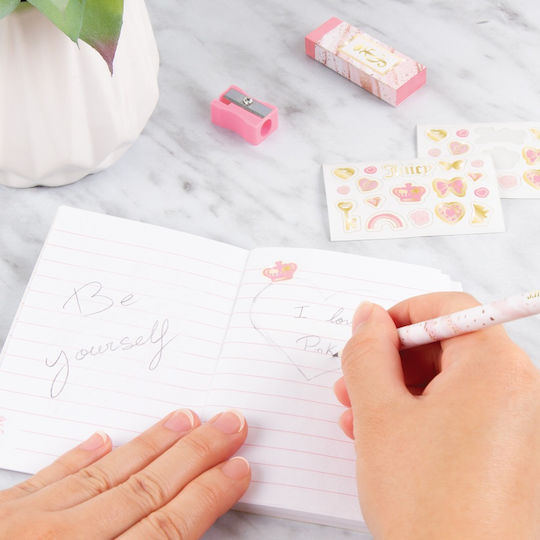 Make It Real Juicy Couture Acrylic Deluxe Stationery Set Kinder Schreibwarenset mit Bleistift, Spitzer, Radiergummi, Notizbuch und Etui 12Stück