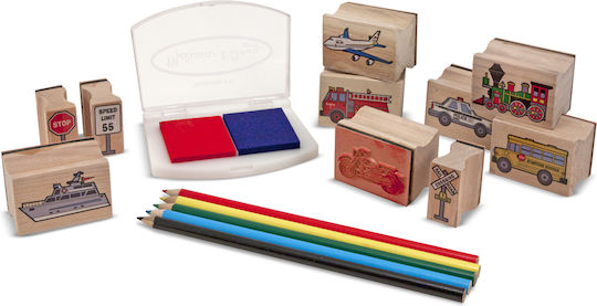 Melissa & Doug Σφραγίδες Wooden Stamp Set Vehicles Οχήματα για Παιδιά 4+ Ετών 15τμχ
