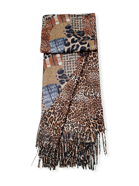 Verde 06-0749 Women's Wool Scarf Brown/Leopard