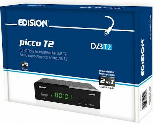 Edision PICCO T2 01-07-0021 Ψηφιακός Δέκτης Mpeg-4 Full HD (1080p) με Λειτουργία PVR (Εγγραφή σε USB) Σύνδεσεις SCART / HDMI / USB