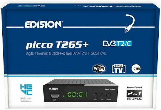 Edision Picco T265+ 01-07-0025 Ψηφιακός Δέκτης Mpeg-4 Full HD (1080p) με Λειτουργία PVR (Εγγραφή σε USB) Σύνδεσεις SCART / HDMI / USB