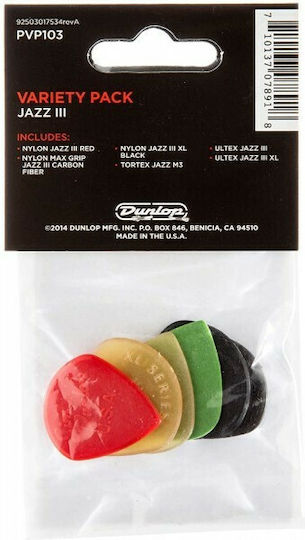 Dunlop Picks Guitar Jazz III Pick Variety Pack Set 6pcs