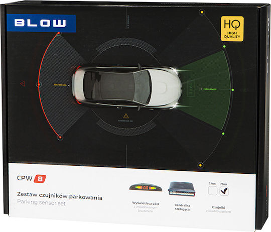 Blow Car Parking System with Screen / Buzzer and 8 Sensors 22mm in Black Color