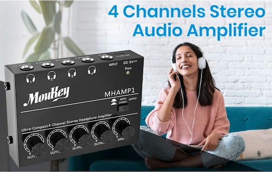 Moukey MHAMP-1 Portable Analog Headphone Amplifier 4 Channels with Jack 6.3mm