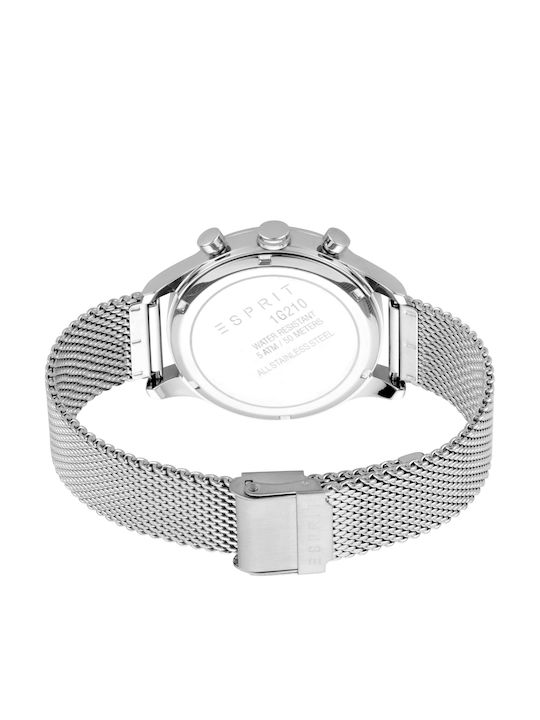 Esprit Ceas bărbat 42mm cu baterie cu brățară din metal argintie