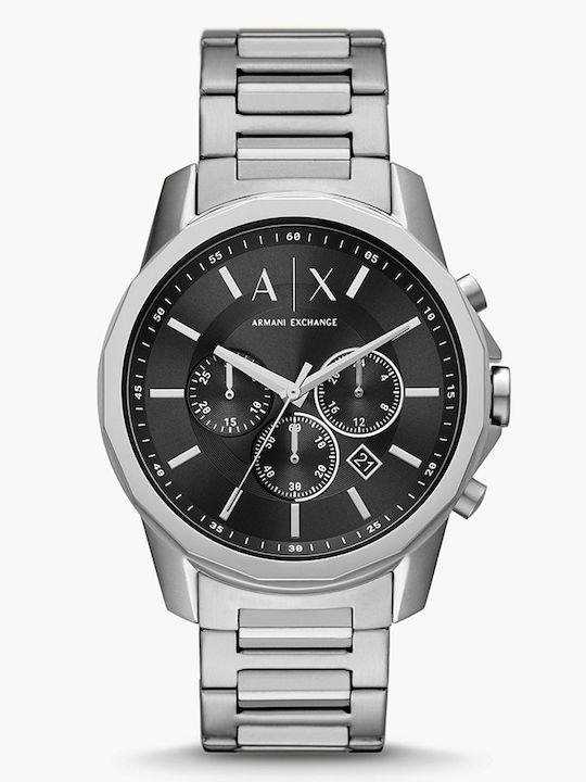 Armani Exchange Banks Ceas bărbătesc 45mm cu baterie și brățară din oțel argintiu
