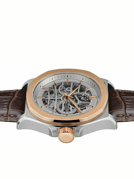 Ingersoll Orville Ανδρικό Ρολόι 46mm Αυτόματο με Καφέ Δερμάτινο Λουράκι