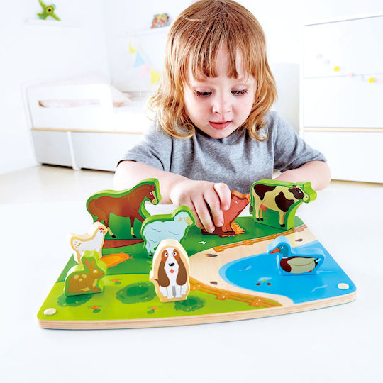 Wooden Kids Peg Puzzle Farm Animal Play for 2+ Years 9pcs Hape