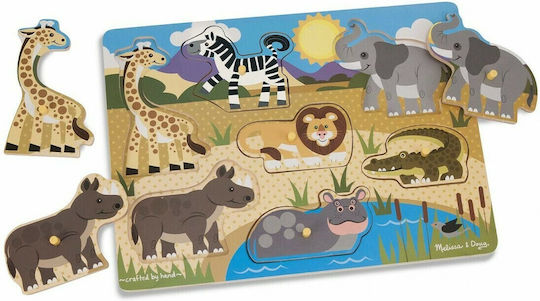 Wooden Kids Peg Puzzle Safari Peg for 2+ years+ Years 7pcs Melissa & Doug