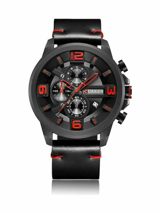 Curren Ανδρικό Ρολόι 48mm Χρονογράφος Μπαταρίας με Μαύρο Δερμάτινο Λουράκι