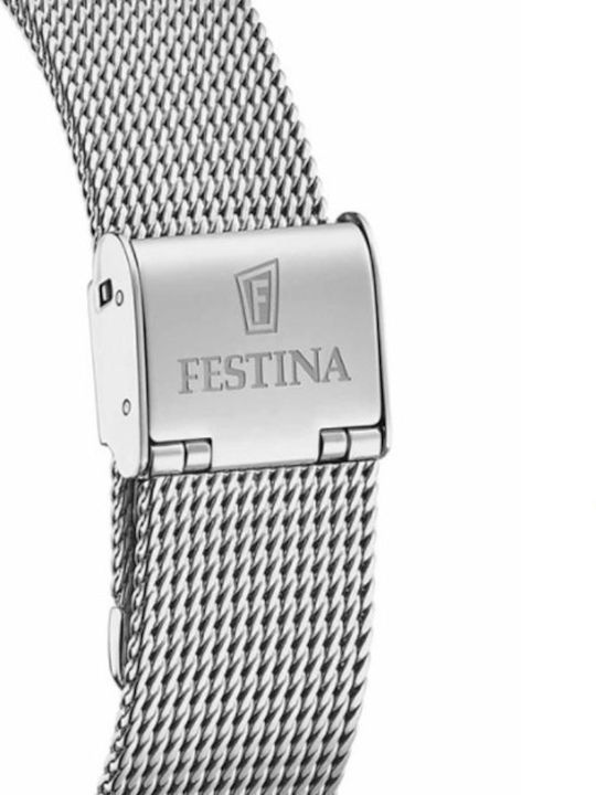 Festina Ανδρικό Ρολόι 41.5mm Αυτόματο με Ασημί Ατσάλινο Μπρασελέ