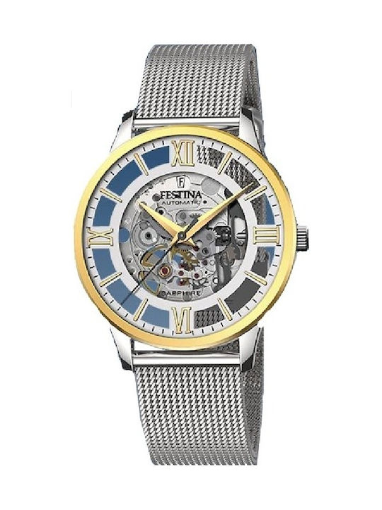 Festina Ανδρικό Ρολόι 41.5mm Αυτόματο με Ασημί Ατσάλινο Μπρασελέ