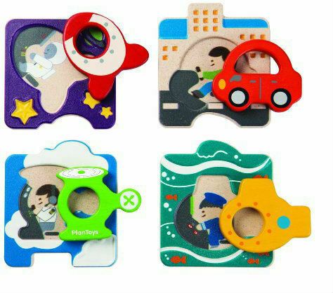 Ξύλινο Παιδικό Puzzle Σφηνώματα Οχήματα για 1+ Ετών 4pcs Plan Toys
