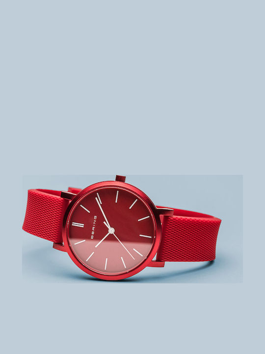 Bering Time True Aurora Мъжки часовник 40мм На батерия с Червено Каучукова Каишка