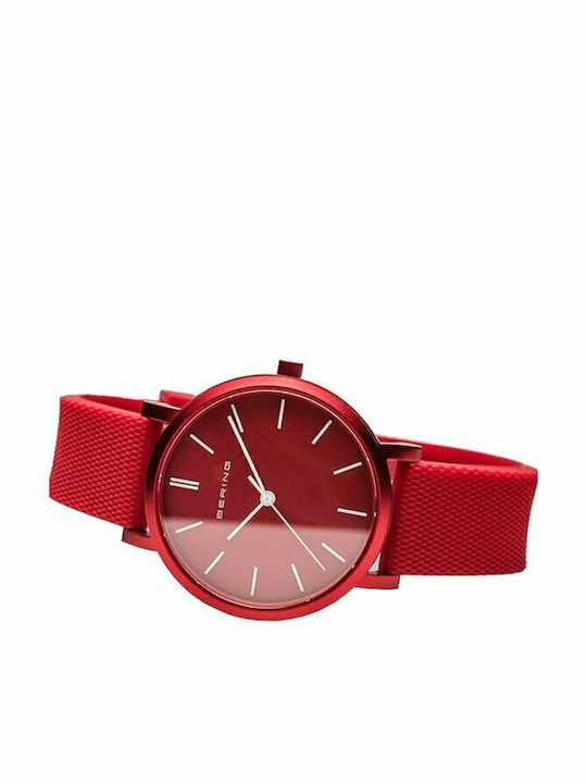 Bering Time True Aurora Мъжки часовник 40мм На батерия с Червено Каучукова Каишка