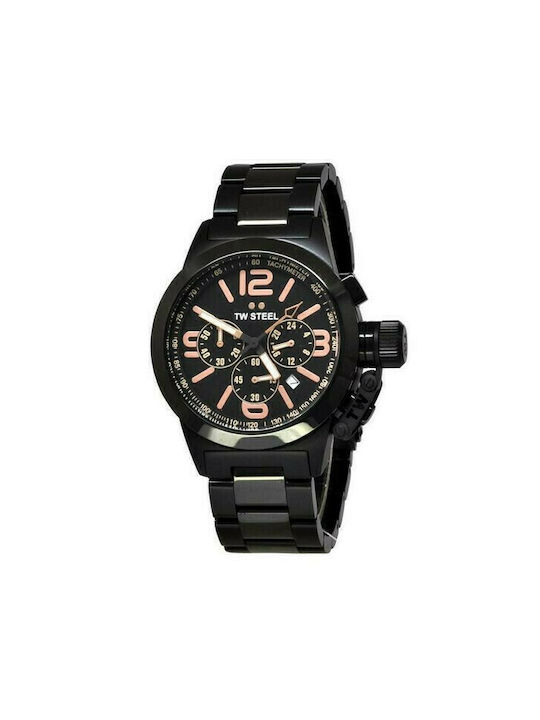 TW Steel Watch Chronograph Battery with Black Metal Bracelet