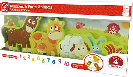 Ξύλινο Παιδικό Puzzle Numbers & Farm Animals 10pcs Hape
