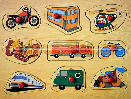 Wooden Kids Peg Puzzle Colorful Transport I for 2+ years+ Years 9pcs Anelixi
