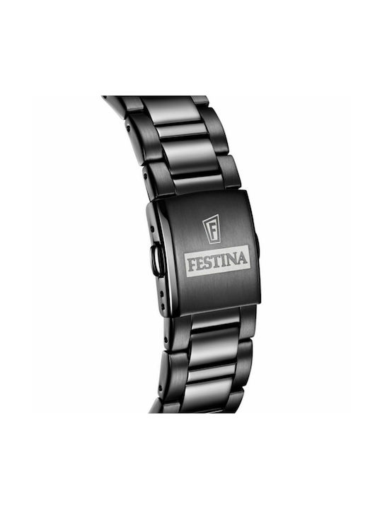 Festina Watch Chronograph Battery with Black Metal Bracelet