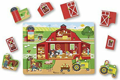 Wooden Kids Peg Puzzle Around the Farm Sound 7pcs Melissa & Doug