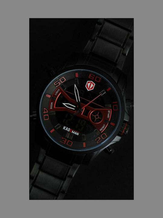 Kademan K6171 Analog/Digital Men's Watch 46mm Battery with Metal Bracelet Black/Red